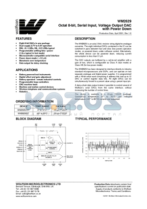 WM2629 datasheet - Octal 8-bit, Serial Input, Voltage Output DAC with Power Down