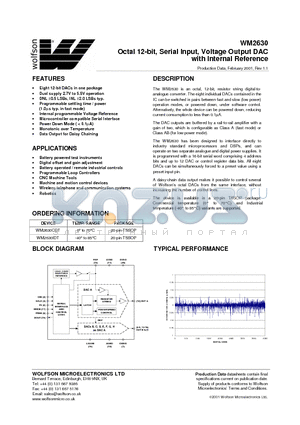 WM2630IDT datasheet - Octal 12-bit, Serial Input, Voltage Output DAC with Internal Reference