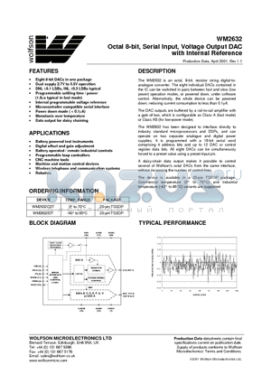 WM2632 datasheet - Octal 8-bit, Serial Input, Voltage Output DAC with Internal Rererence