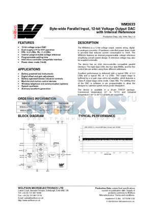 WM2633IDT datasheet - Byte-wide Parallel Input, 12-bit Voltage Output DAC with Internal Reference