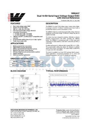 WM2637ID datasheet - Dual 10-Bit Serial Input Voltage Output DAC with Internal Reference