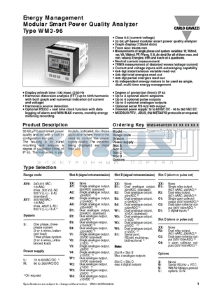 WM3-96 datasheet - Energy Management Modular Smart Power Quality Analyzer