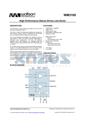 WM3100GED datasheet - High Performance Stereo 2Vrms Line Driver