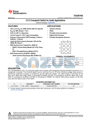 TS3A26746E datasheet - 2 X 2 Crosspoint Switch for Audio Applications