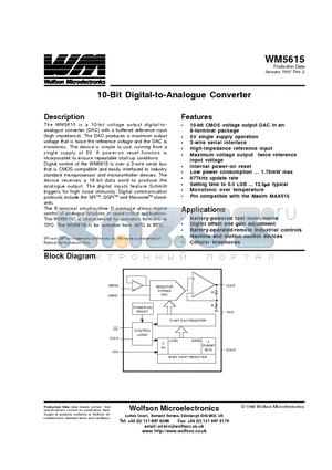 WM5615IP datasheet - 10-Bit Digital-to-Analogue Converter