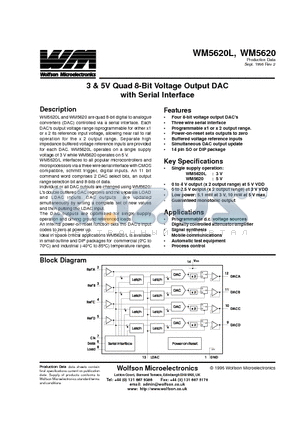 WM5620 datasheet - 3 & 5V Quad 8-Bit Voltage Output DAC with Serial Interface