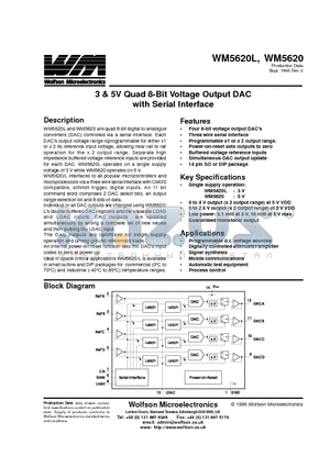 WM5620CN datasheet - 3 & 5V Quad 8-Bit Voltage Output DAC with Serial Interface