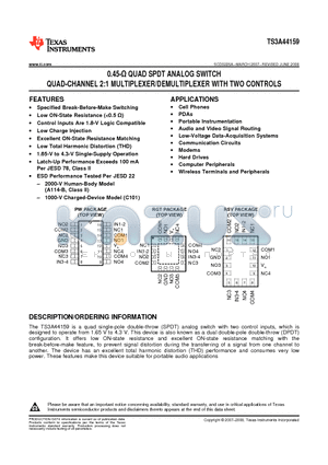 TS3A44159_10 datasheet - 0.45-Y QUAD SPDT ANALOG SWITCH QUAD-CHANNEL 2:1 MULTIPLEXER/DEMULTIPLEXER WITH TWO CONTROLS