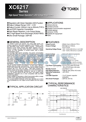 XC6217A091ML datasheet - HIGH SPEED GREEN OPERATION LDO VOLTAGE REGULATORS