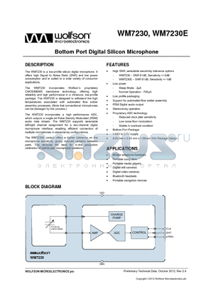 WM7230 datasheet - Bottom Port Digital Silicon Microphone