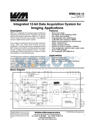 WM8144-12CFT/V datasheet - Integrated 12-bit Data Acquisition System for Imaging Applications