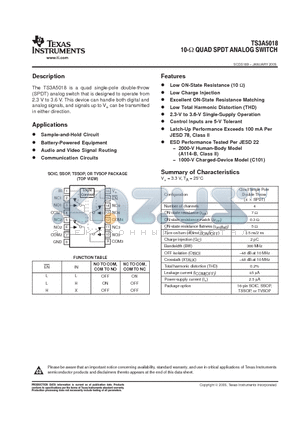 TS3A5018DR datasheet - 10 OHM QUAD SPDT ANALOG SWITCH