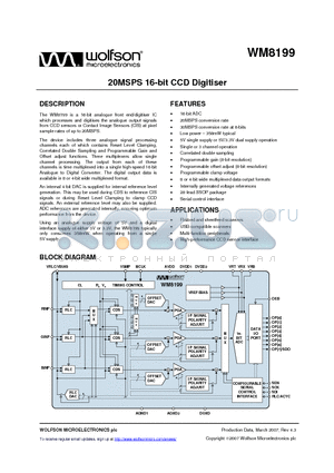 WM8199_07 datasheet - 20MSPS 16-bit CCD Digitiser