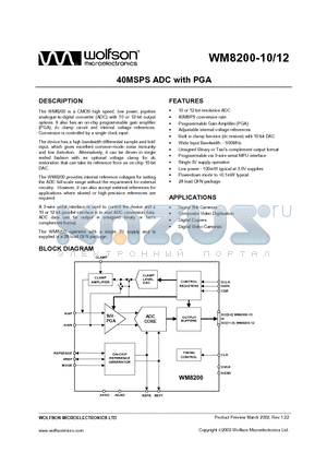 WM8200-10 datasheet - 40MSPS ADC with PGA