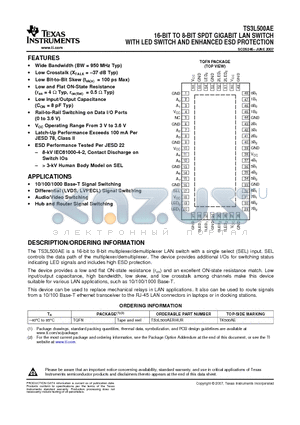 TS3L500AE datasheet - 16-BIT TO 8-BIT SPDT GIGABIT LAN SWITCH WITH LED SWITCH AND ENHANCED ESD PROTECTION