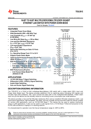 TS3L501ERUAR datasheet - 16-BIT TO 8-BIT MULTIPLEXER/DEMULTIPLEXER GIGABIT ETHERNET LAN SWITCH WITH POWER DOWN MODE