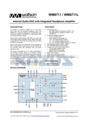 WM8711SEDS datasheet - Internet Audio DAC with Integrated Headphone Amplifier