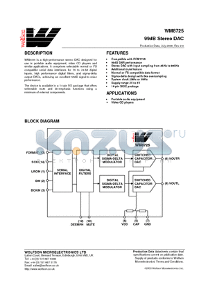 WM8725ED datasheet - 99dB Stereo DAC