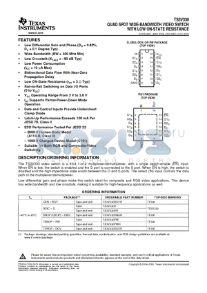 TS3V330PW datasheet - QUAD SPDT WIDE-BANDWIDTH VIDEO SWITCH WITH LOW ON-STATE RESISTANCE