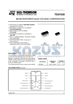 TS3V339 datasheet - 3V MICROPOWER QUAD VOLTAGE COMPARATORS
