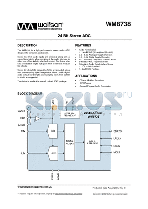 WM8738GED/RV datasheet - 24 Bit Stereo ADC