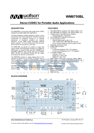 WM8750BLGEFL datasheet - Stereo CODEC for Portable Audio Applications