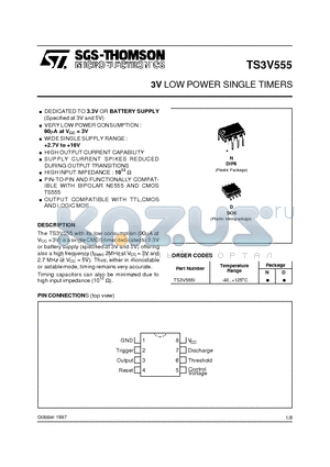 TS3V555 datasheet - 3V LOW POWER SINGLE TIMERS