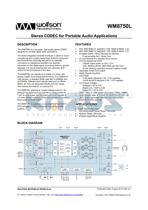 WM8750CLSEFL datasheet - Stereo CODEC for Portable Audio Applications