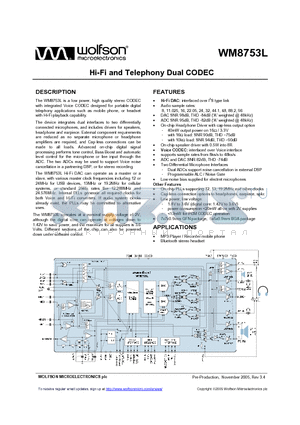 WM8753LGEFL/RV datasheet - Hi-Fi and Telephony Dual CODEC