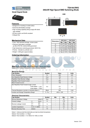 TS4148RWG datasheet - 350mW High Speed SMD Switching Diode
