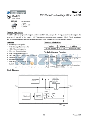 TS4264CW50RP datasheet - 5V/150mA Fixed-Voltage Ultra Low LDO