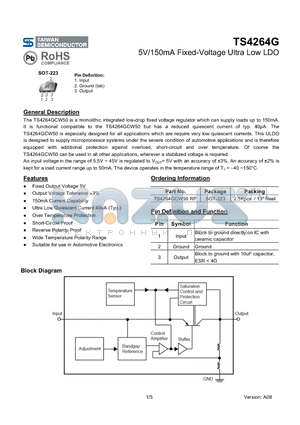 TS4264G datasheet - 5V/150mA Fixed-Voltage Ultra Low LDO