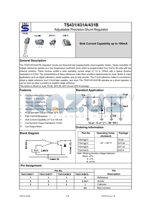 TS431CY datasheet - Adjustable Precision Shunt Regulator