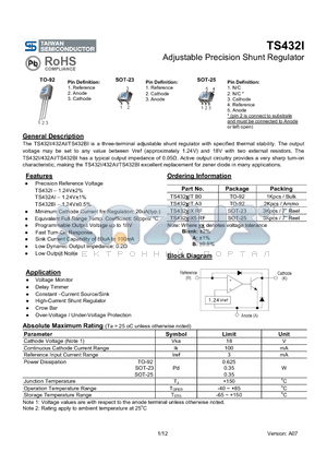 TS432AIARF datasheet - Adjustable Precision Shunt Regulator