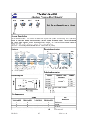 TS432B datasheet - Adjustable Precision Shunt Regulator