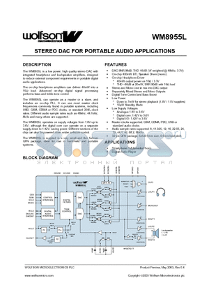 WM8955LEFL datasheet - STEREO DAC FOR PORTABLE AUDIO APPLICATIONS