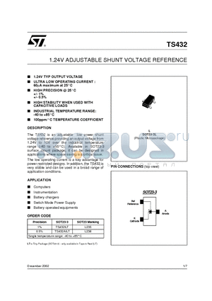 TS432ILT datasheet - 1.24V ADJUSTABLE SHUNT VOLTAGE REFERENCE