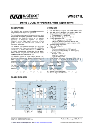 WM8971LGEFL datasheet - Stereo CODEC for Portable Audio Applications