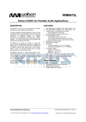 WM8973CLGEFL/RV datasheet - Stereo CODEC for Portable Audio Applications