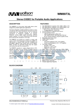 WM8973_05 datasheet - Stereo CODEC for Portable Audio Applications