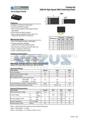 TS4448RW datasheet - 350mW High Speed SMD Switching Diode