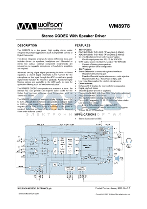 WM8978GEFL/RV datasheet - STEREO CODEC WITH SPEAKER DRIVER