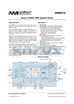 WM8978GEFL/V datasheet - STEREO CODEC WITH SPEAKER DRIVER