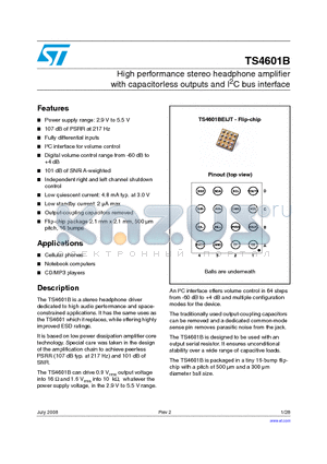 TS4601BEIJT datasheet - High performance stereo headphone amplifier with capacitorless outputs and I2C bus interface