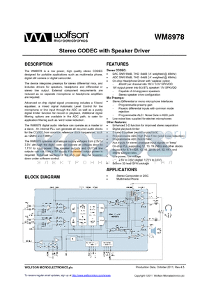 WM8978_11 datasheet - Stereo CODEC with Speaker Driver