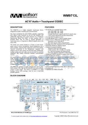 WM9713LGEFL/RV datasheet - AC 97 Audio  Touchpanel CODEC