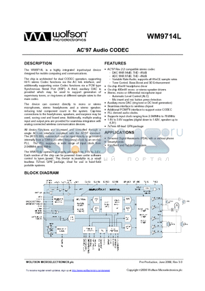 WM9714LGEFL/V datasheet - AC 97 Audio CODEC