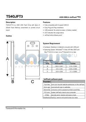 TS4GJFT3 datasheet - 4GB USB2.0 JetFlashT3