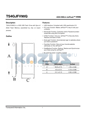 TS4GJFV90Q datasheet - 4GB USB2.0 JetFlash V90Q