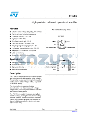 TS507 datasheet - High precision rail-to-rail operational amplifier